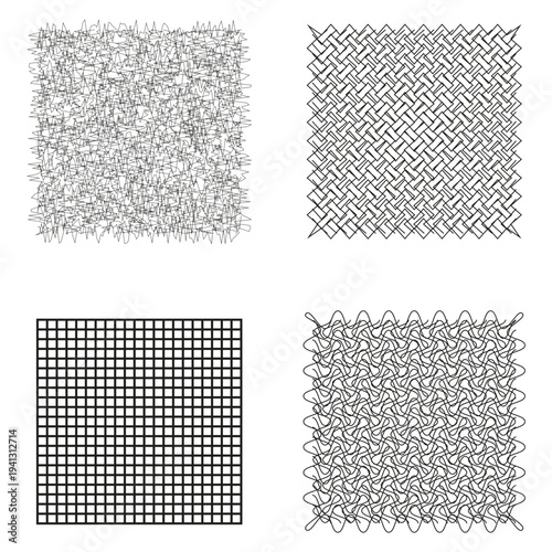Abstract mesh collection. Vector grid pattern. Lattice structure illustration. Monochromatic architectural textures.