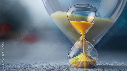 An hourglass radiating bright light rests on a smooth surface surrounded by soft elements that evoke themes of health and well-being creating a serene and uplifting atmosphere.