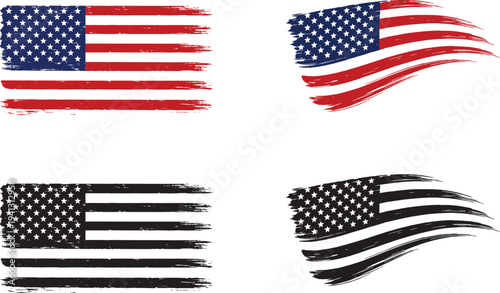 USA American Flag Brush Stroke Grunge Style Vector Illustration