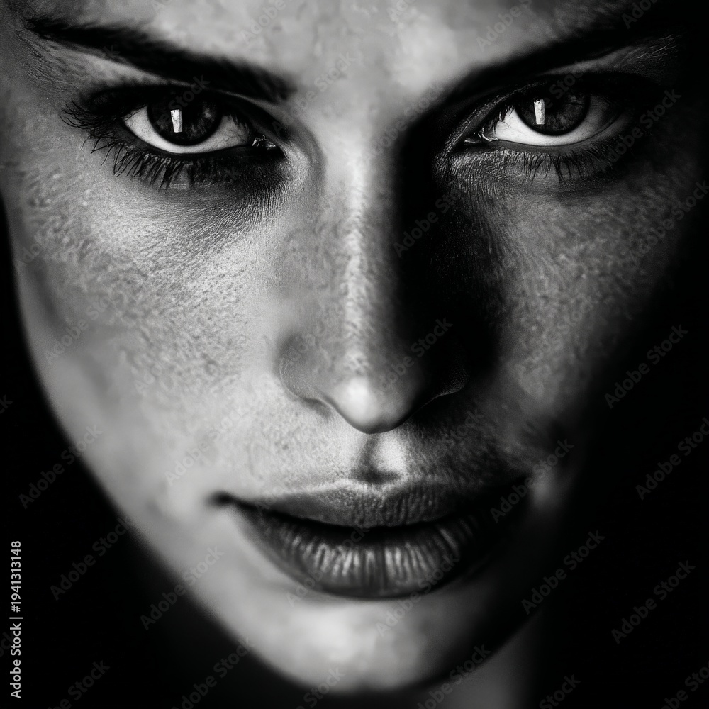Fototapeta premium high contrast black and white portrait of a young woman