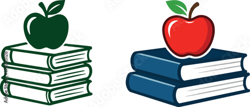 Red Apple On Books School Education Knowledge Vector Icon