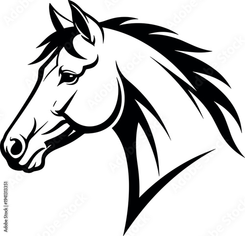 Horse head silhouette vector illustration, equine animal portrait design, stallion profile icon, elegant horse logo symbol