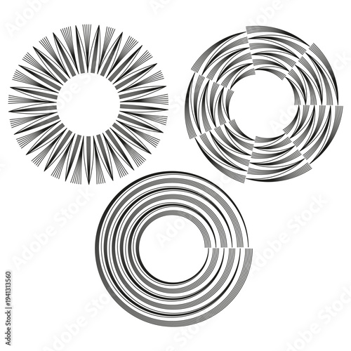 Geometric elements Vector. Circular line patterns. Abstract round shapes. Black white set. Manual vector only. No autotrace used.
