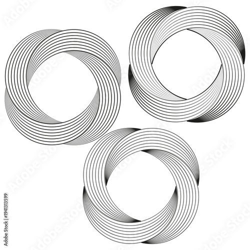 Sophisticated triple spirals. Professional Vector flow. Round orbital curves. Professional minimalist linear textures.