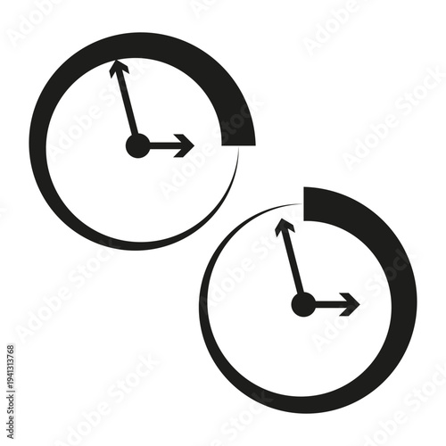 Extraordinary time management icons. Numerical two 2 clocks. Professional schedule Vector. Sophisticated watch elements.