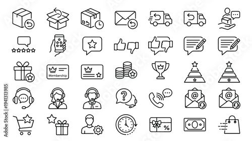 Collection of modern business and e-commerce icons for commercial use