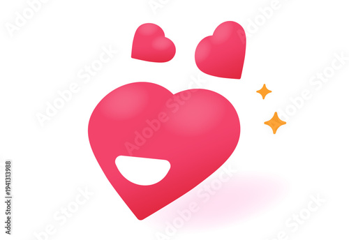 Heart love emoji happy smile sparkles icon vector as valentines pink cute 3d emoticon modern graphic illustration sign symbol isolated on white
