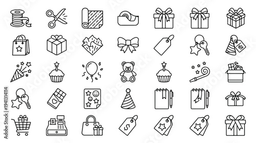 Gift and shopping icons set in modern line style