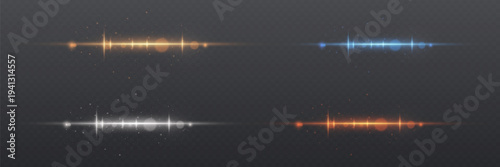 Glowing horizontal lens flare lines set with golden, blue, white and orange light effects.