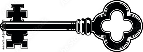 Vintage ornate key vector illustration, antique skeleton key design, classic decorative lock key symbol, old retro security emblem