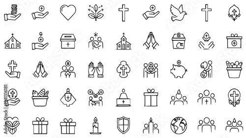 Collection of religious symbols and charity icons in vector format for faith, charity and community projects