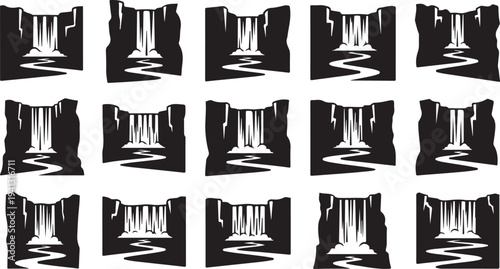 Seamless pattern of black and white waterfall illustrations