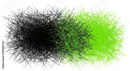 Abstract network of black and green lines transitioning, digital art