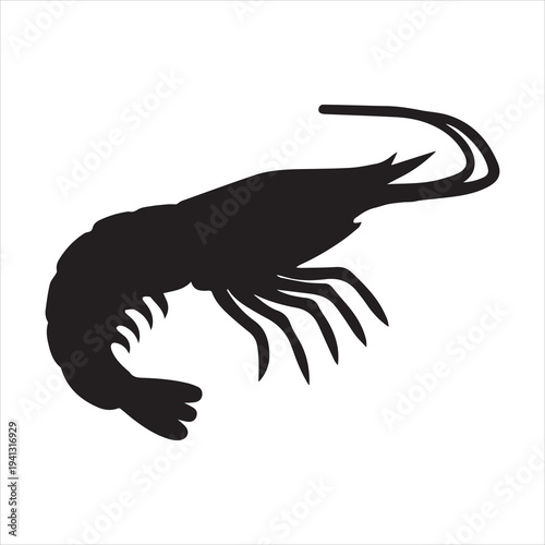 Shrimp silhouette vector, Shrimp seafood black icon