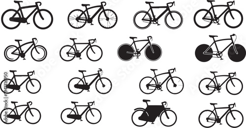 Bicycle Silhouettes in Various Positions and Angles Illustration Set