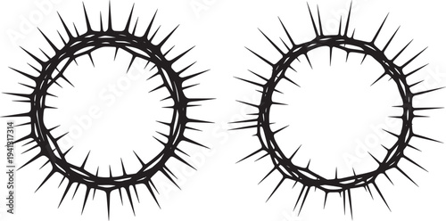 Two detailed black thorny crowns of thorns, symbolizing suffering, sacrifice, and Christian passion