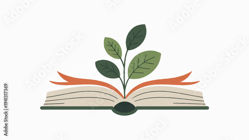 Open book with green plant sprouting from pages symbolizing growth and knowledge