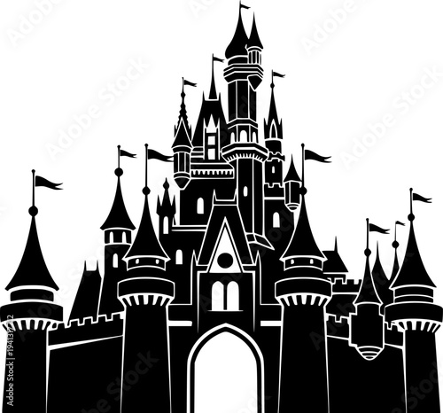 Medieval Castle Fortress Silhouette - Ancient Kingdom Tower and Stone Palace Vector