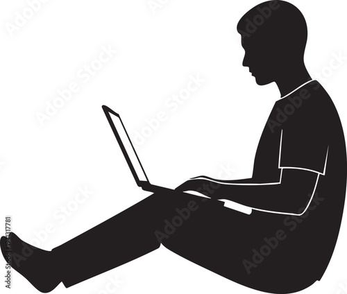 Seated with a Laptop Freelance Work and Technology Silhouettes