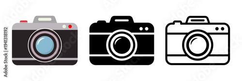 Photo camera illustration in flat and line art symbol set vector stock illustration