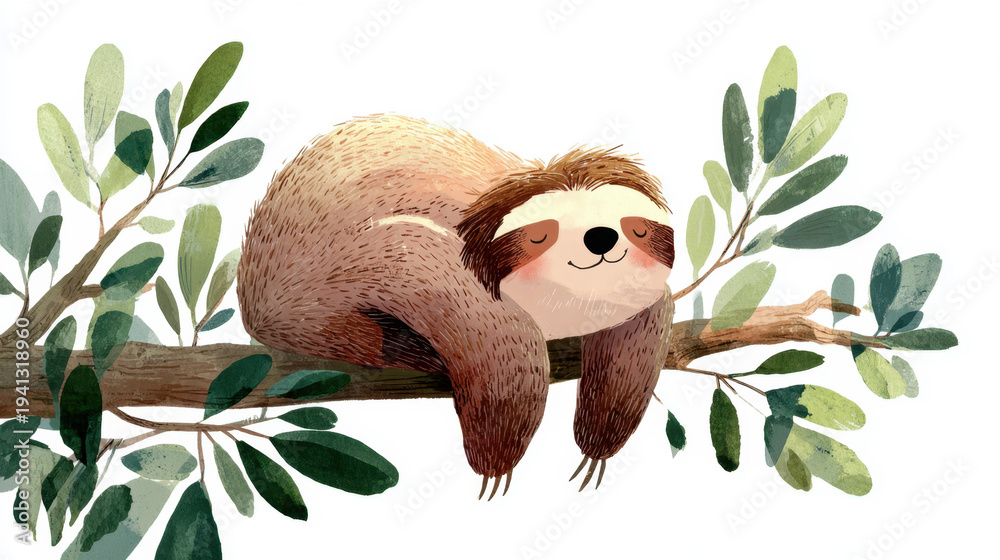 Fototapeta premium Cute sloth resting on a branch