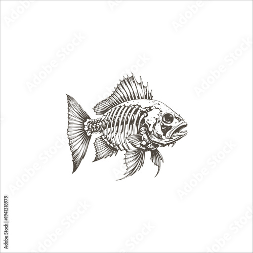 fish bone drawing artwork handmade illustration