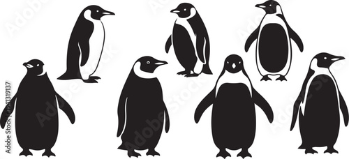 Group of penguins standing together in black and white