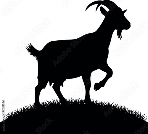 Goat Silhouette Standing on Hill Vector Illustration Isolated on White Background