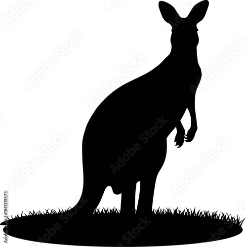 Kangaroo Silhouette Vector Isolated on White, Australian Wildlife Animal Clipart Illustration