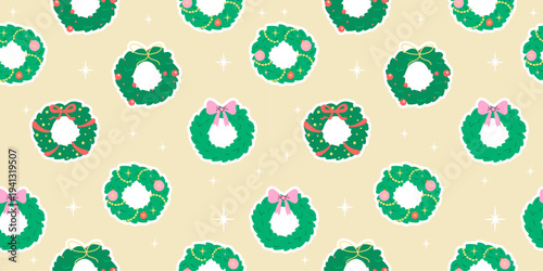 Vintage christmas wreath seamless pattern beige tone