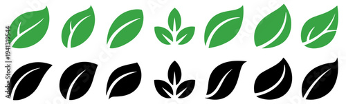 green leaf nature eco icon set
