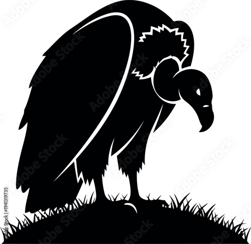 Quadro su tela Silhouette of Vulture Bird Standing on Hill Vector Illustration for Wildlife and