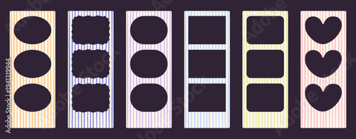 strip collage photo booth box frame vector illustration set