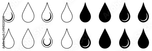 water drop line icon set