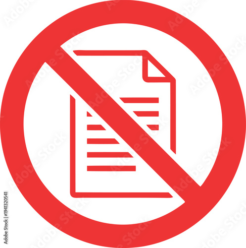 No Document Icon – Red Prohibition Symbol for File Restrictions, Error, or Forbidden Access