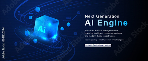 Artificial Intelligence Data Flow Cube with Futuristic Digital Technology Background