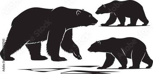 Silhouette of a bear family walking together in nature