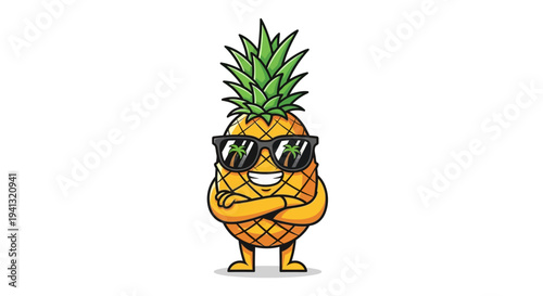 Vector illustration of a pineapple character wearing sunglasses