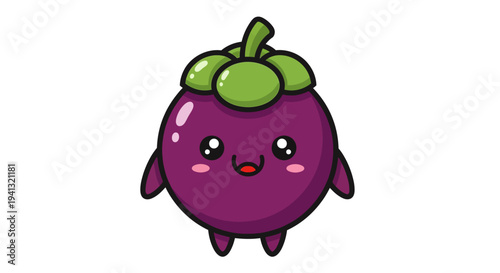 Cute purple eggplant cartoon character vector