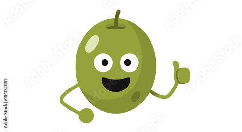 Vector cartoon green olive character with thumbs up