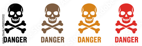 skull crossbones danger warning icon set