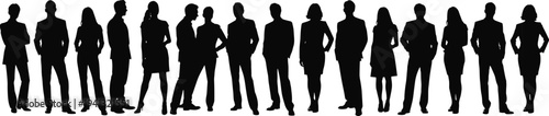 Business people silhouette collection, professional men and women standing team silhouettes vector set isolated for corporate design