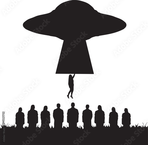 A black vector illustration shows the silhouette of a woman and girl walking as a mother and daughter beside a businessman in a suit