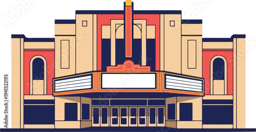 Vintage cinema building facade vector illustration