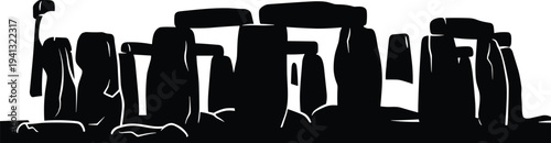 Stonehenge silhouette illustration, ancient stone circle monument vector isolated prehistoric landmark architecture for history and travel design