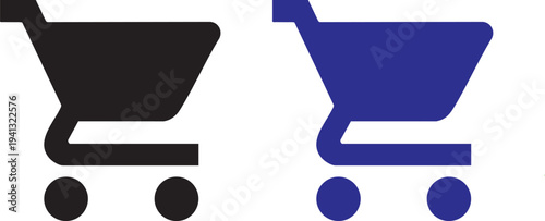Black and blue shopping cart side by side on white background e-commerce