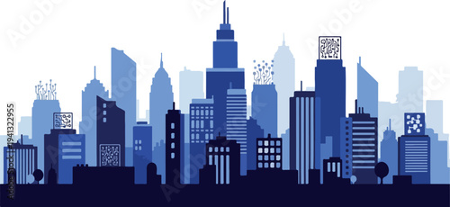 City skyline vector illustration in blue shades for urban background