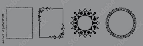 Set of decorative frames Elegant vector element for design in Eastern style, place for text. Floral black and gray frames. Lace illustration for invitations and greeting cards