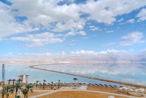 Beautiful view of the Dead Sea from a spa hotel, Israel