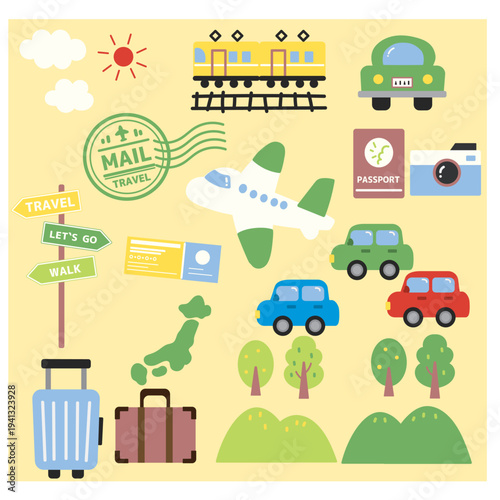 トラベル旅行のアイコン素材セット